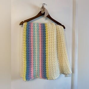 Handmade waffle pattern Rainbow Crochet Blanket